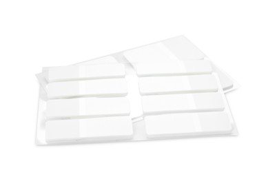 Photo of Stylish stickers isolated on white. Stationery for school