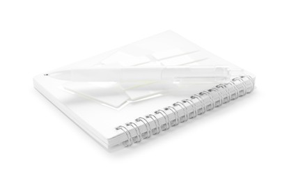 Photo of Notebook and other stationery isolated on white