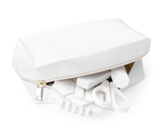 Photo of Different stationery in pencil case isolated on white