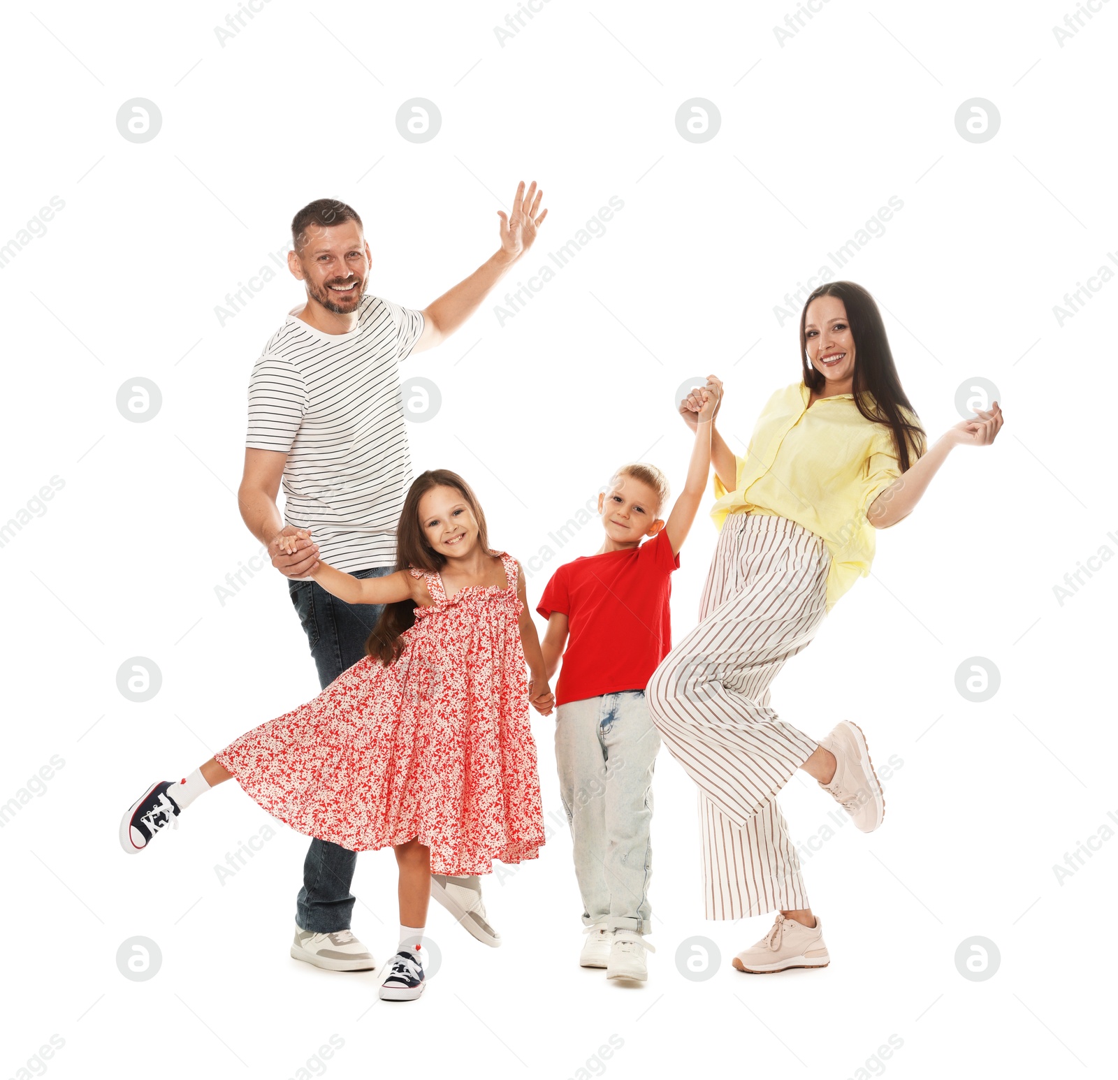 Happy family having fun on white background Photo of Happy family having fun on white background