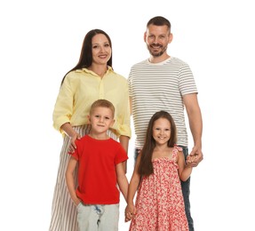 Photo of Portrait of happy family on white background