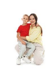 Photo of Happy mother and son on white background