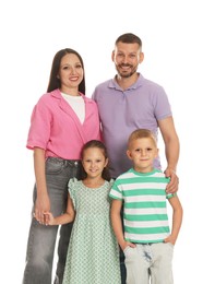 Photo of Portrait of happy family on white background