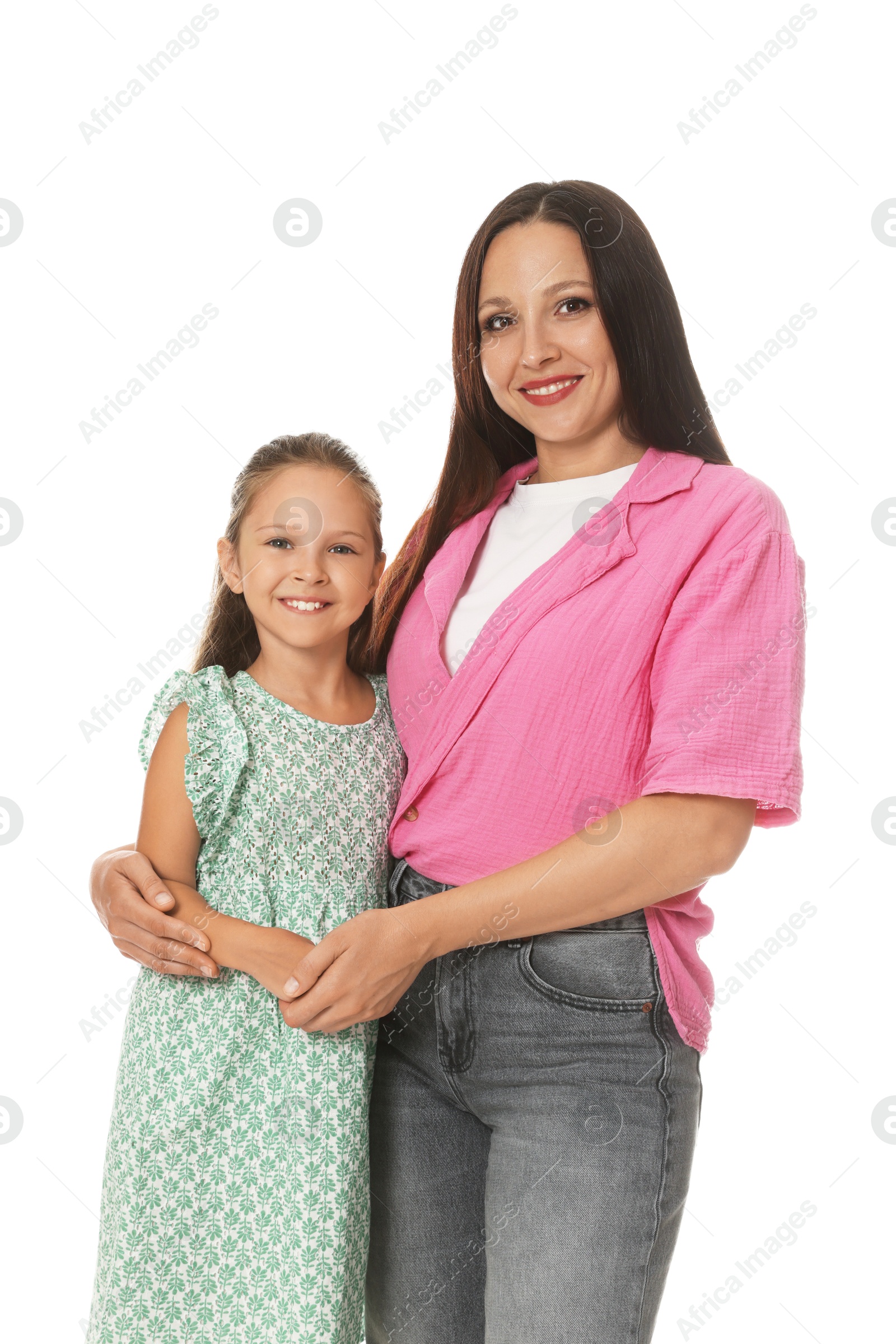 Happy mother and daughter on white background Photo of Happy mother and daughter on white background