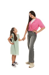 Photo of Happy mother and daughter on white background