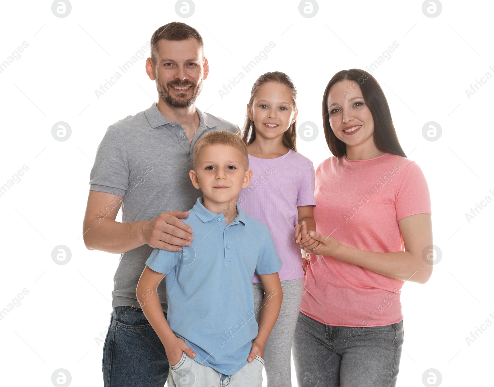 Portrait of happy family on white background Photo of Portrait of happy family on white background