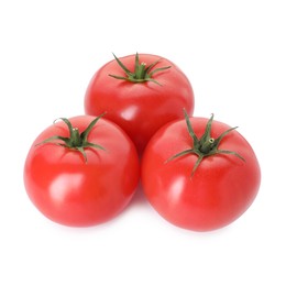 Photo of Many ripe red tomatoes isolated on white