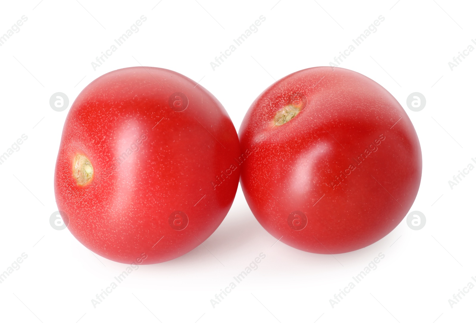 Two ripe red tomatoes isolated on white Photo of Two ripe red tomatoes isolated on white