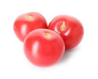 Photo of Many ripe red tomatoes isolated on white