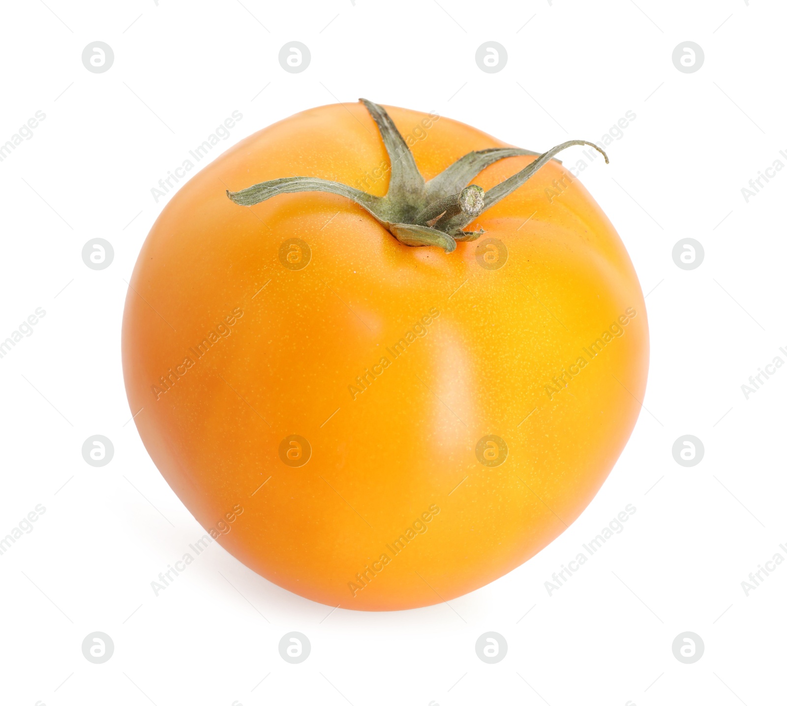Photo of One ripe yellow tomato isolated on white