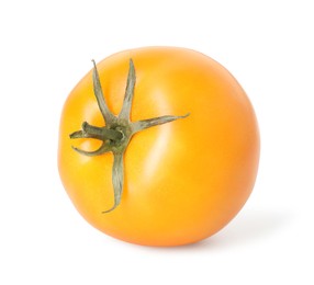 Photo of One ripe yellow tomato isolated on white