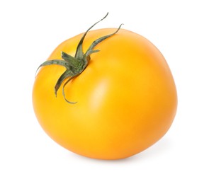 Photo of One ripe yellow tomato isolated on white