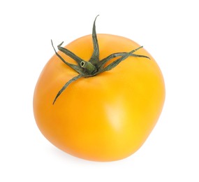 Photo of One ripe yellow tomato isolated on white