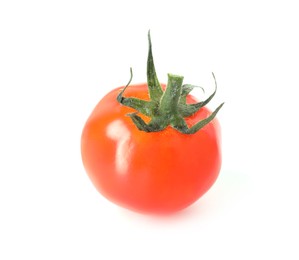 Photo of One ripe cherry tomato isolated on white