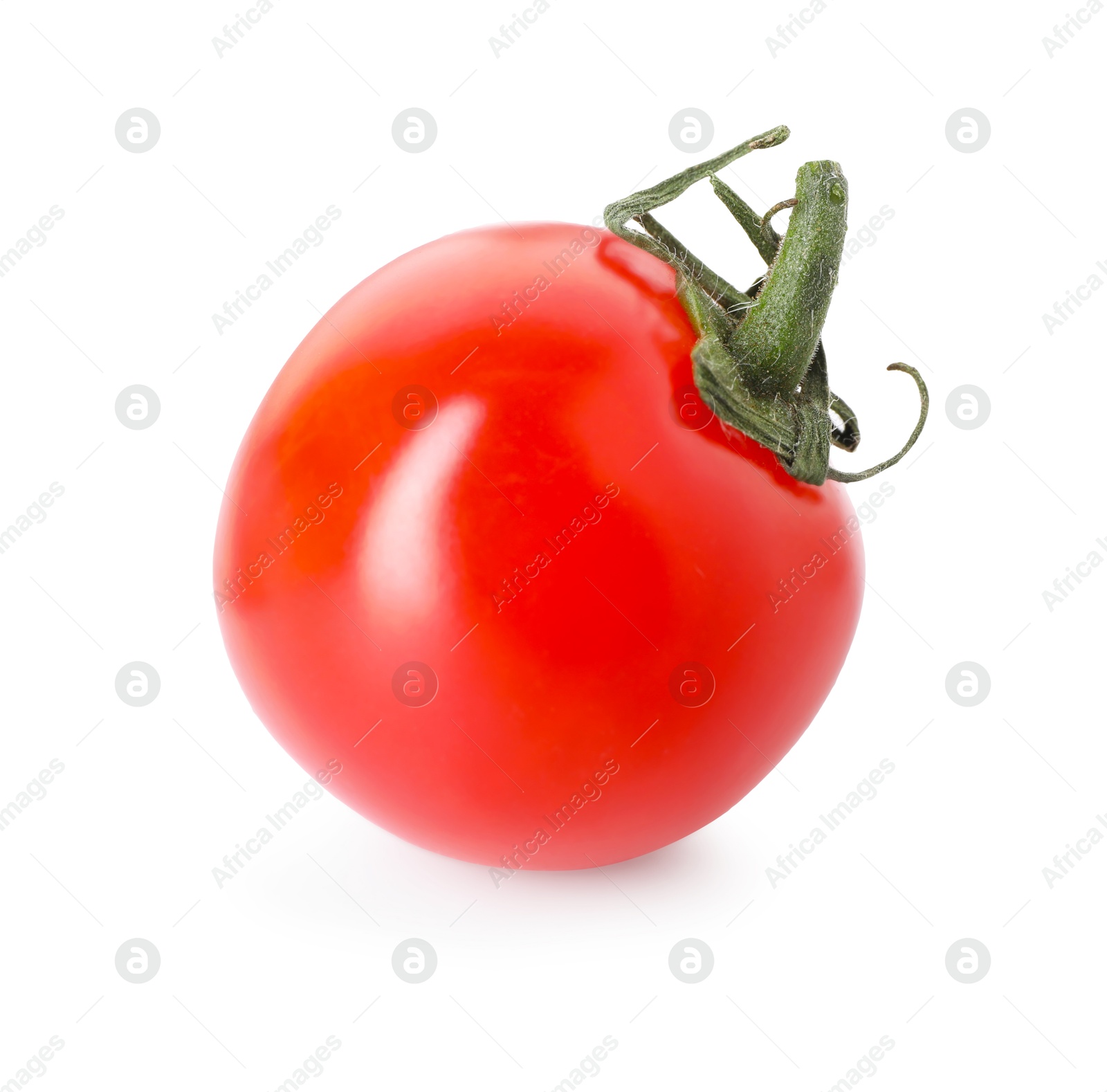 One ripe cherry tomato isolated on white Photo of One ripe cherry tomato isolated on white