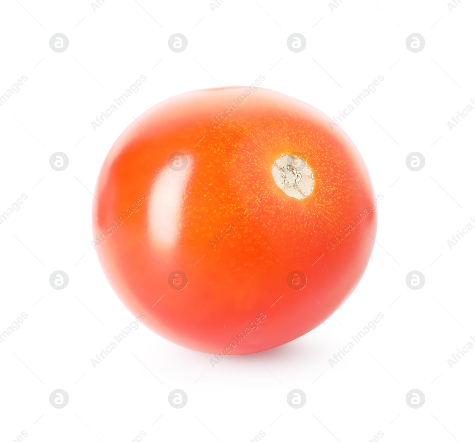 One ripe cherry tomato isolated on white Photo of One ripe cherry tomato isolated on white