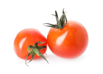 Photo of Two ripe cherry tomatoes isolated on white