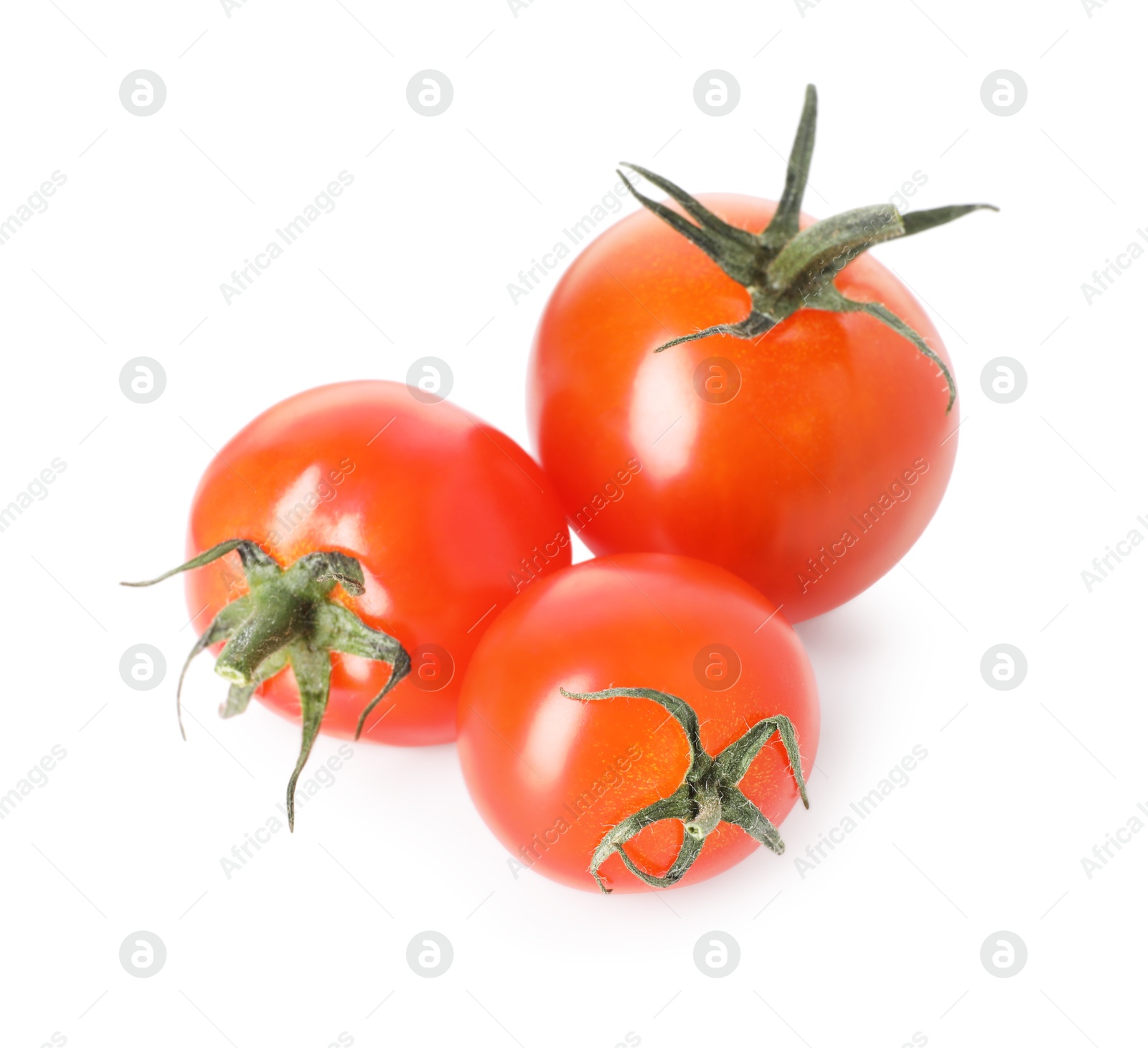 Photo of Many ripe cherry tomatoes isolated on white