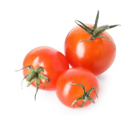 Photo of Many ripe cherry tomatoes isolated on white