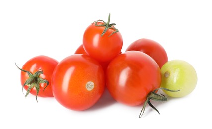 Photo of Many ripe cherry tomatoes isolated on white