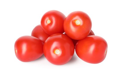 Photo of Many ripe red tomatoes isolated on white