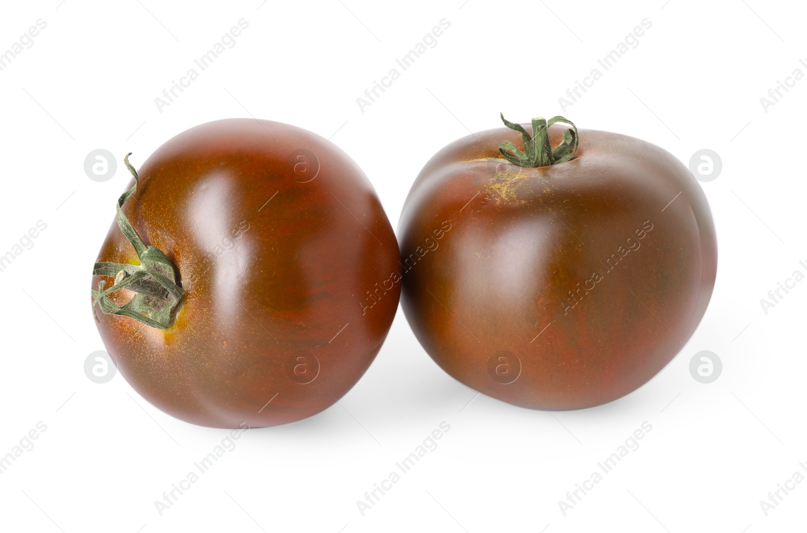Two ripe brown tomatoes isolated on white Photo of Two ripe brown tomatoes isolated on white
