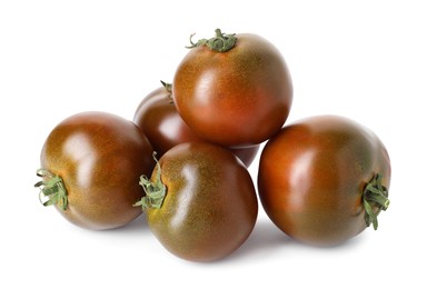 Photo of Many ripe brown tomatoes isolated on white