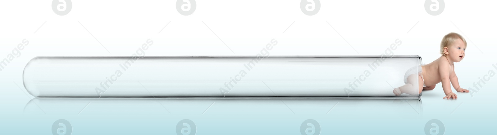 In vitro fertilization (IVF). Cute little baby getting out of glass test tube on gradient background. Artificial insemination concept Image of In vitro fertilization (IVF). Cute little baby getting out of glass test tube on gradient background. Artificial insemination concept