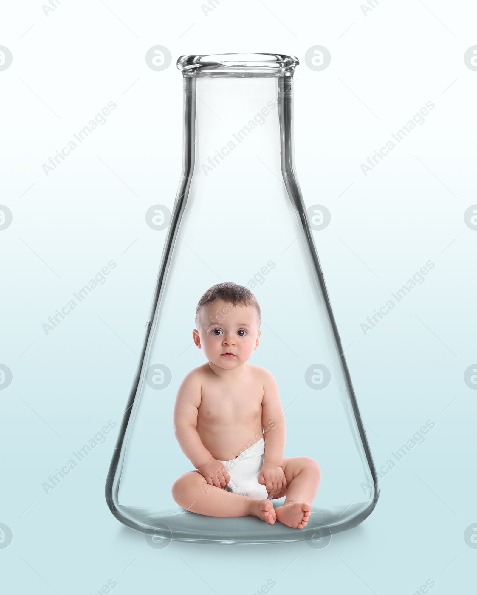 In vitro fertilization (IVF). Cute little baby inside glass flask on gradient background. Artificial insemination concept Image of In vitro fertilization (IVF). Cute little baby inside glass flask on gradient background. Artificial insemination concept