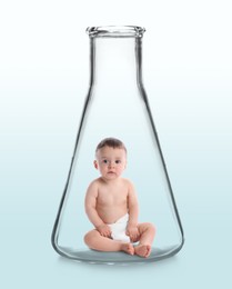 Image of In vitro fertilization (IVF). Cute little baby inside glass flask on gradient background. Artificial insemination concept