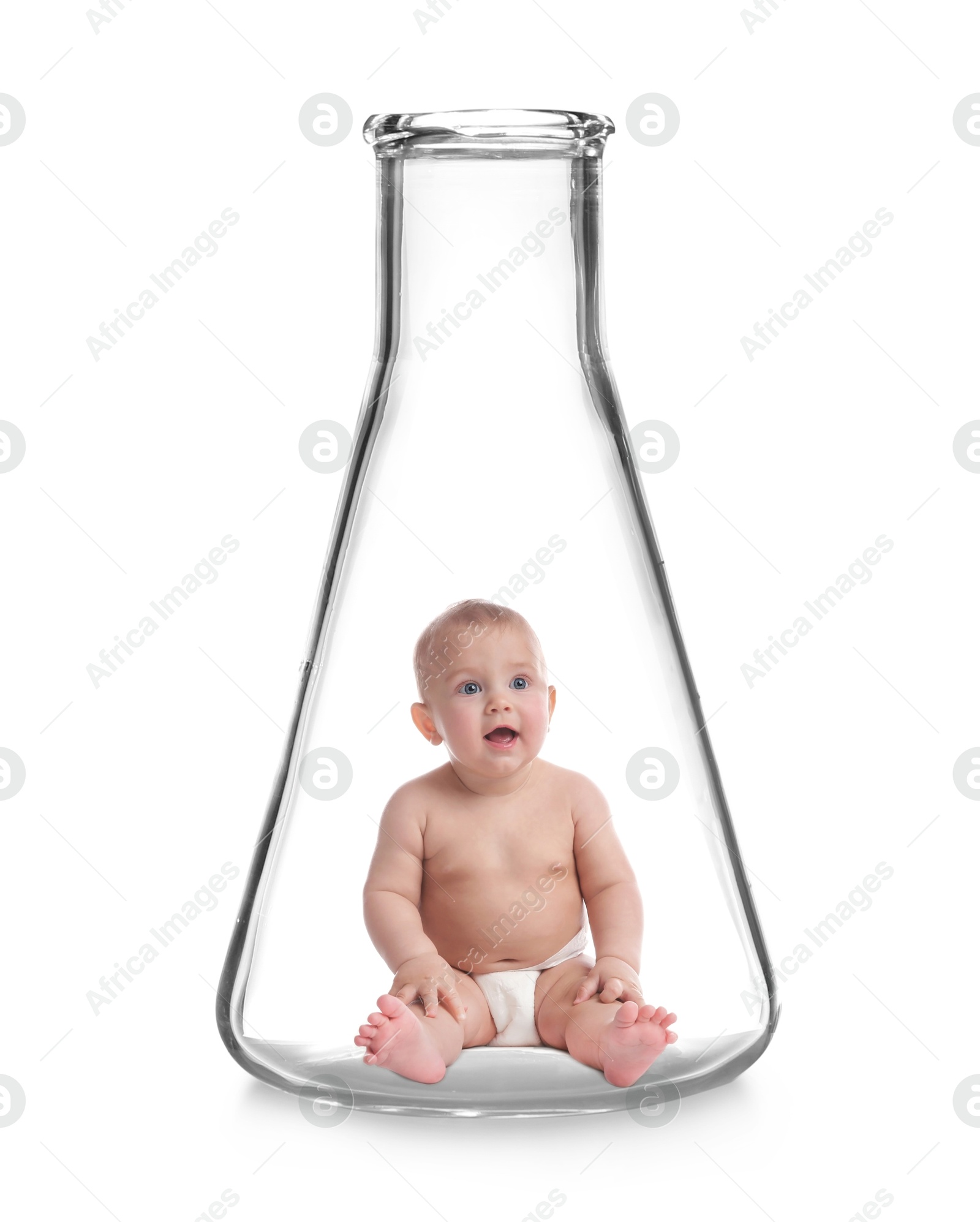 In vitro fertilization (IVF). Cute little baby inside glass flask on white background. Artificial insemination concept Image of In vitro fertilization (IVF). Cute little baby inside glass flask on white background. Artificial insemination concept