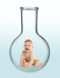 Image of In vitro fertilization (IVF). Cute little baby inside glass flask on gradient background. Artificial insemination concept