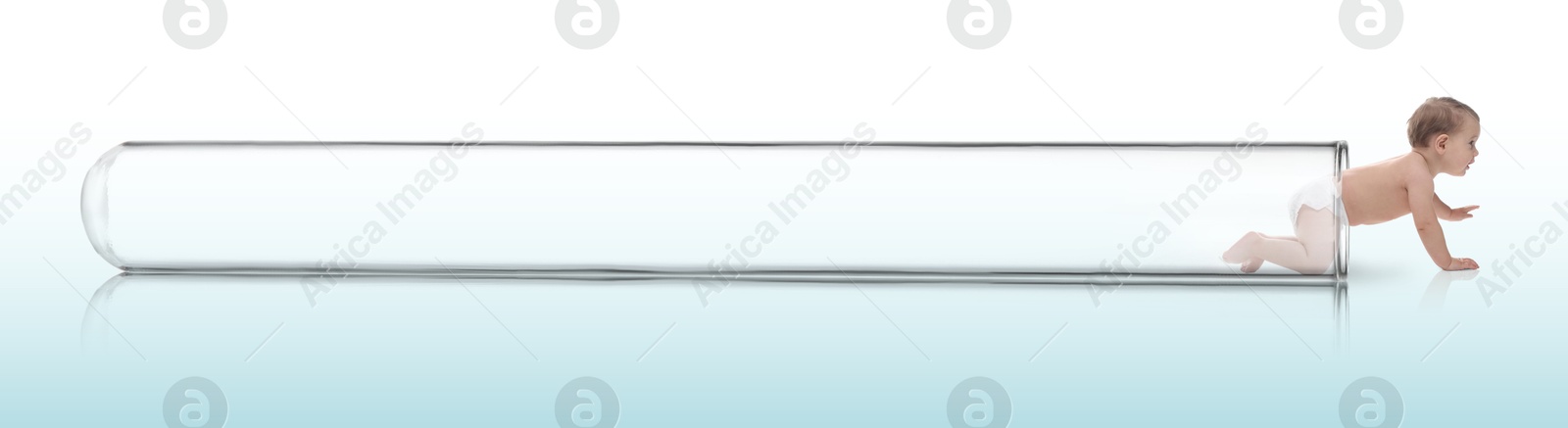 In vitro fertilization (IVF). Cute little baby getting out of glass test tube on gradient background. Artificial insemination concept Image of In vitro fertilization (IVF). Cute little baby getting out of glass test tube on gradient background. Artificial insemination concept