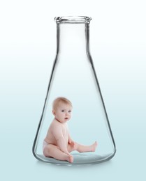 Image of In vitro fertilization (IVF). Cute little baby inside glass flask on gradient background. Artificial insemination concept
