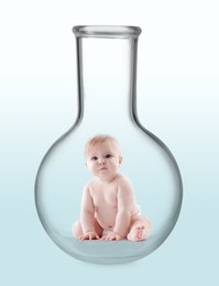 Image of In vitro fertilization (IVF). Cute little baby inside glass flask on gradient background. Artificial insemination concept