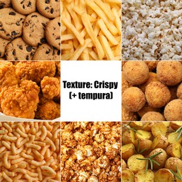 Image of Collection of different foods with crispy texture, collage