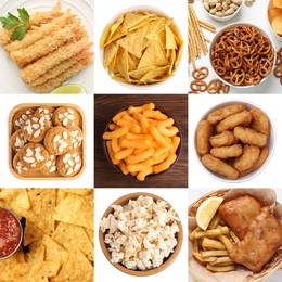 Image of Collection of different foods with crispy texture, collage