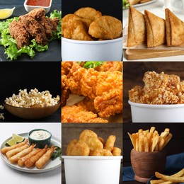 Image of Collection of different foods with crispy texture, collage