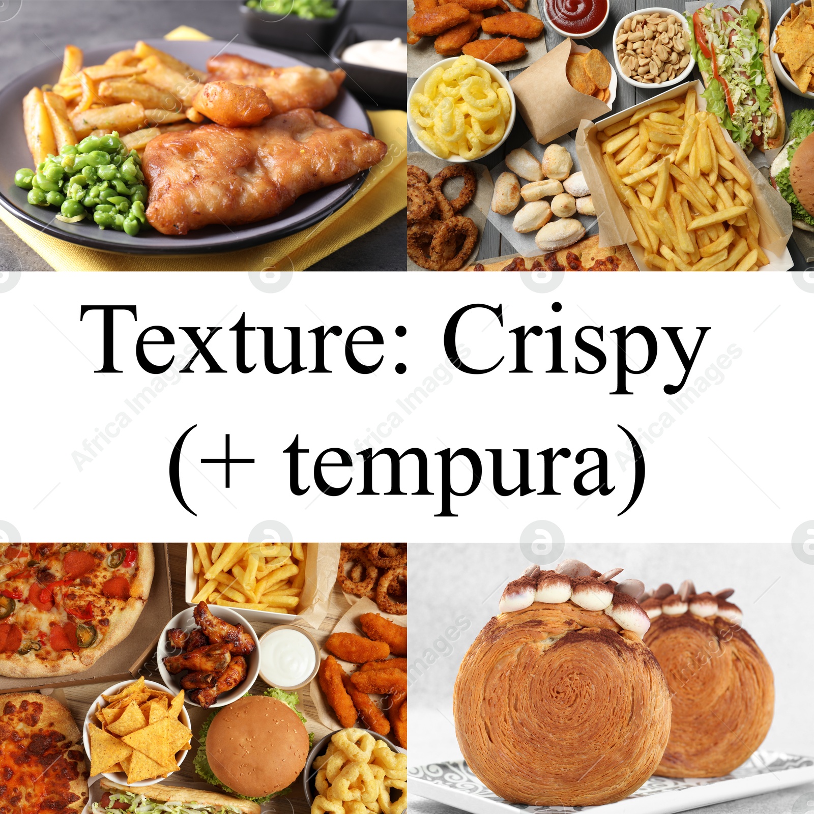 Collection of different foods with crispy texture, collage Image of Collection of different foods with crispy texture, collage