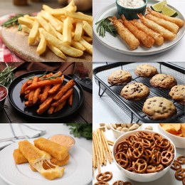 Image of Collection of different foods with crispy texture, collage