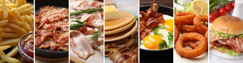 Image of Different foods with greasy texture combined into collage
