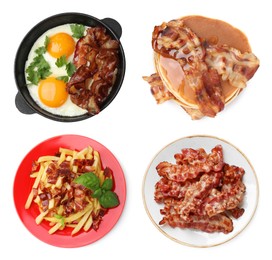 Image of Foods with greasy texture on white background, set