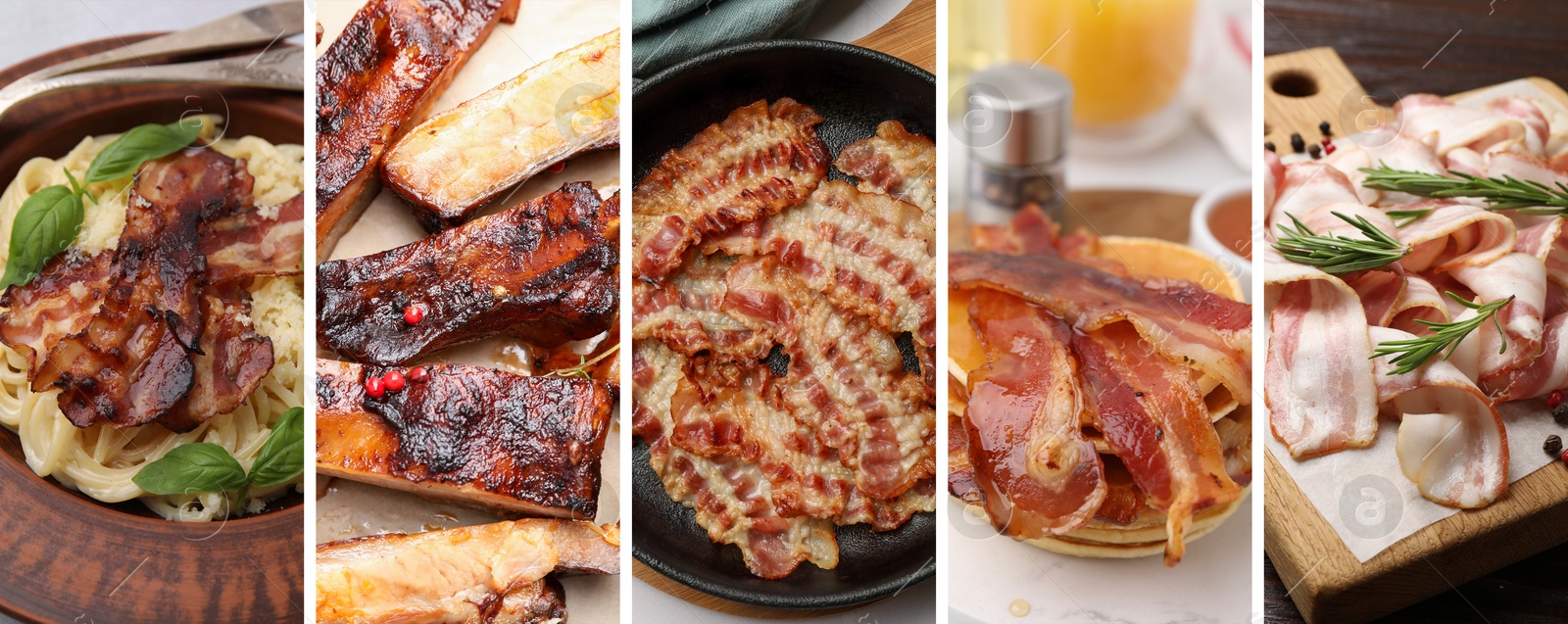 Different foods with greasy texture combined into collage Image of Different foods with greasy texture combined into collage