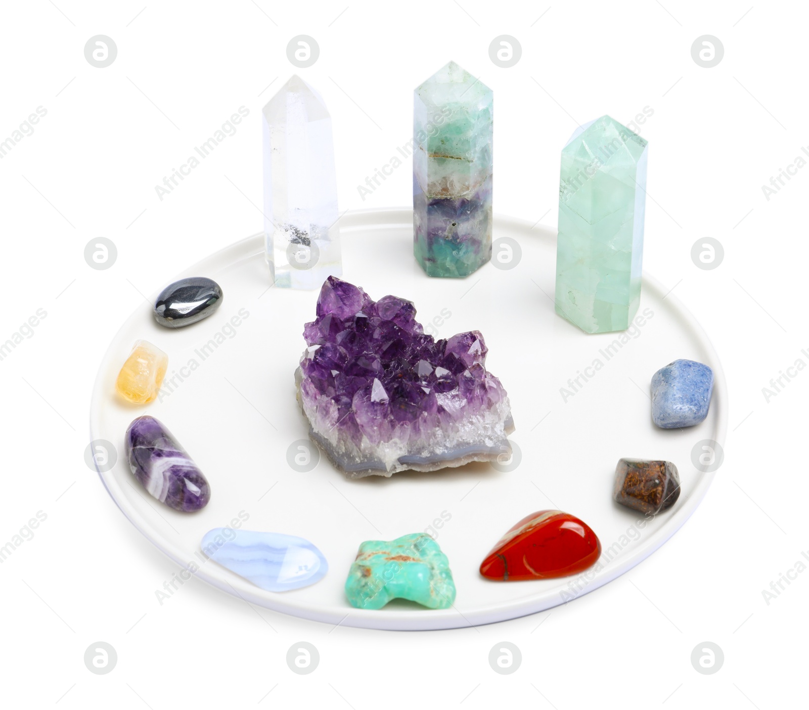 Photo of Many different healing stones isolated on white