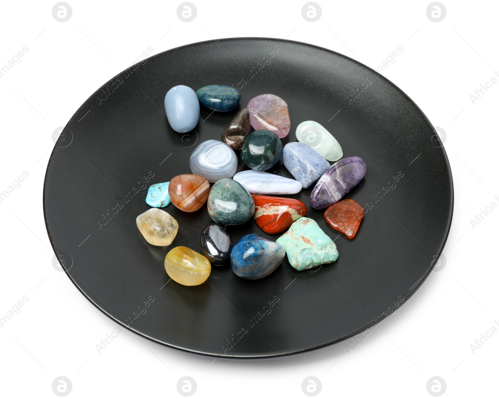Photo of Many different healing stones isolated on white