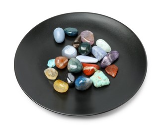 Photo of Many different healing stones isolated on white