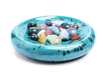 Photo of Many different healing stones isolated on white