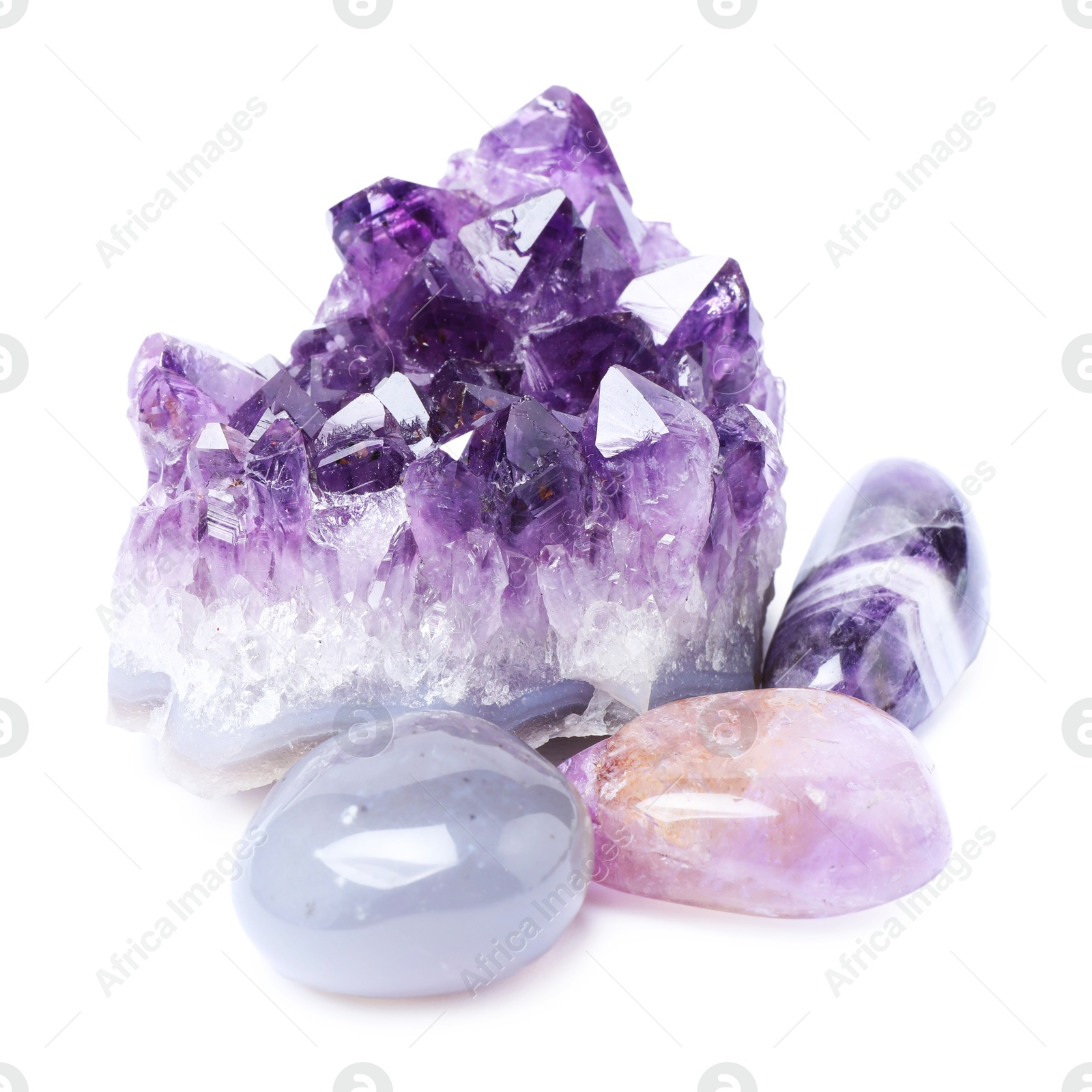 Photo of Many different healing stones isolated on white