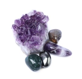 Photo of Many different healing stones isolated on white