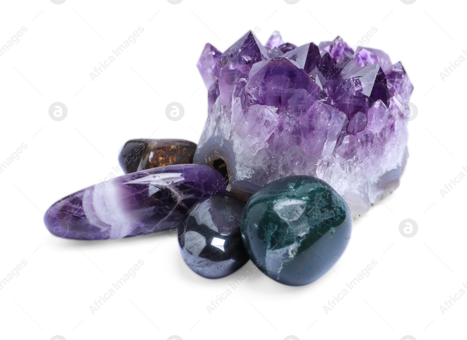 Photo of Many different healing stones isolated on white